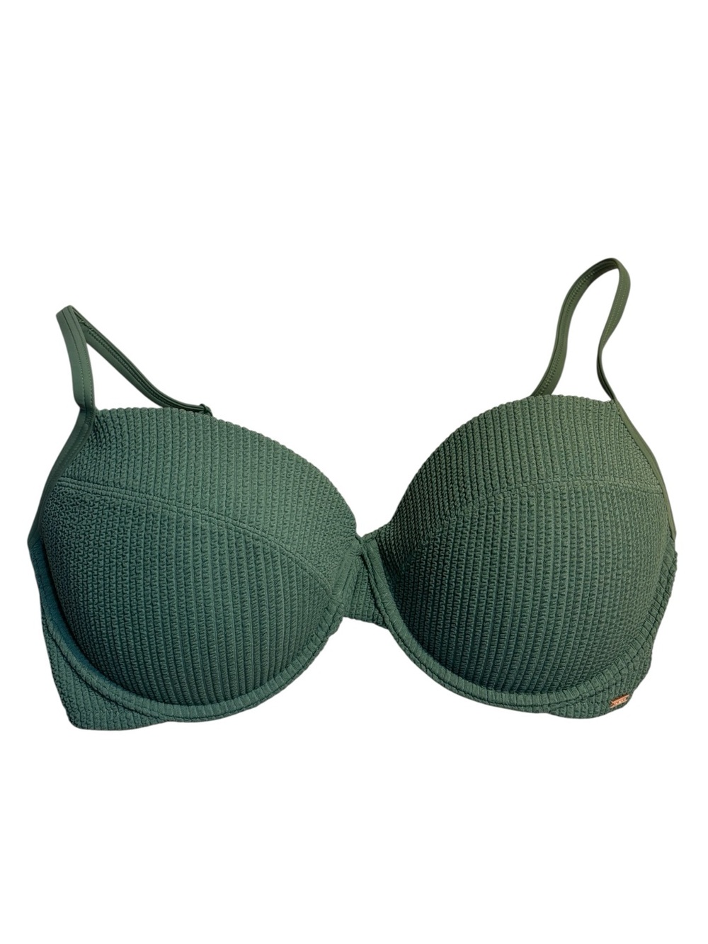 New PINK Victorias Secret Bikini Top M-DD Green Crinkle Texture Pushup Underwire